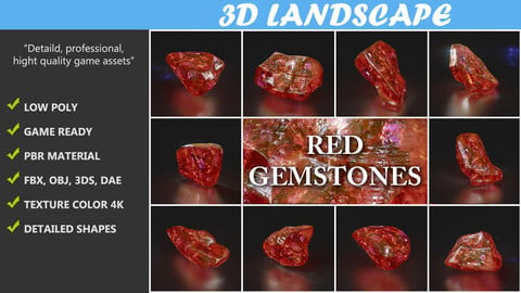 Low poly Red Gemstone Pack 200115