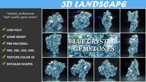 Low Poly Blue Crystal Gemstone Pack 200112