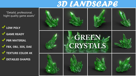 Low poly Green Crystal Gemstone Pack 200110