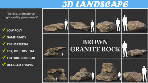 Low poly Brown Granite Rock 01 200103