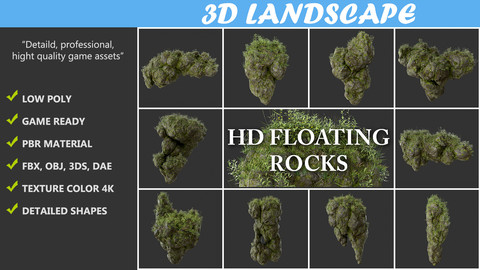 High poly Floating Island Mossy Rock Pack 190502