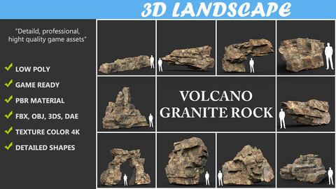 Low poly Granite Cliff Rock 01 191230 Pack A