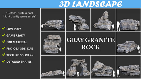 Low poly Gray Granite Rock 01 200101 Pack B