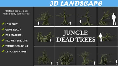 Low poly Mossy Jungle Dead Tree Pack 191224