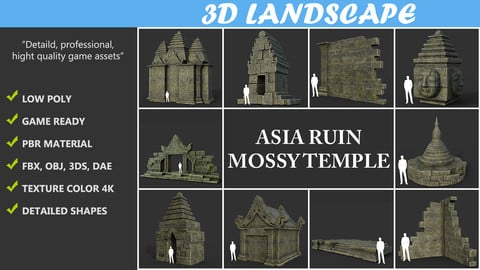 Low poly Mossy Ruin Asia Temple Pack 190815