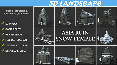 Low poly Snow Ruin Asia Temple Pack 190815