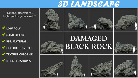 Low poly Damaged Black Rock Pack B 190425