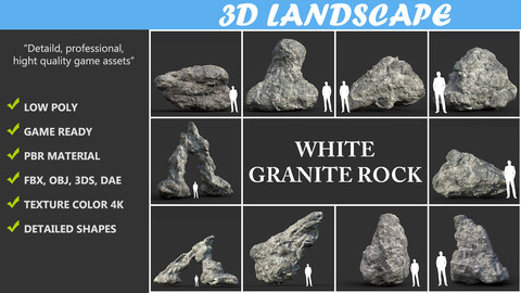 Low poly Damaged Granite Rock Pack A 190425