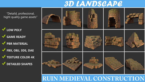 Low poly Terracotta Ruin Medieval Construction Pack 190423