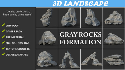 Low poly Gray Rock Formation Pack A 190421