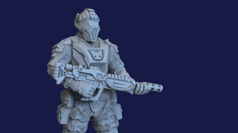 sci fi Miniature 1-0 soldier warrior for 3d printing