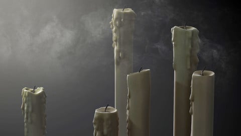 Melted Candles pack - ten different size Low-poly 3D model