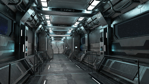 Sci-Fi Modular Corridor with Door Version 1- Low Poly