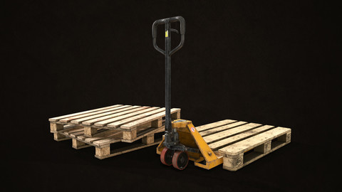 Pallet Jack with Pallets - Low Poly