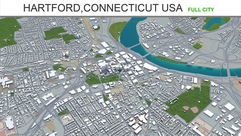 Hartford Connecticut city USA 3d model 30 km