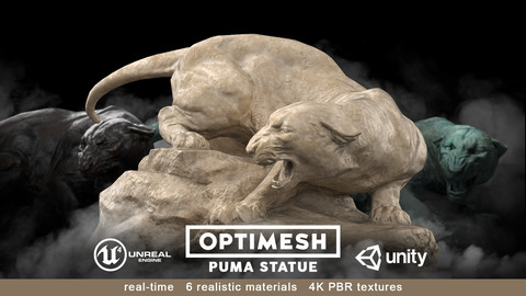 Puma wild cat Statue - 3D PBR model Low-poly
