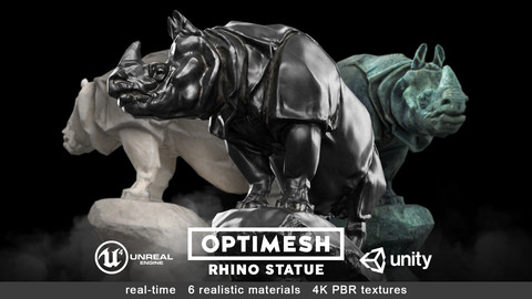 Rhino Rhinoceros Statue - 3D PBR model Low-poly