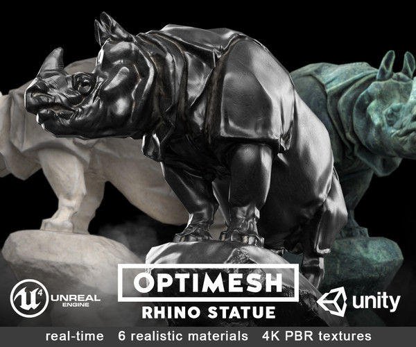 ArtStation - Rhino Rhinoceros Statue - 3D PBR Model Low-poly | Game Assets