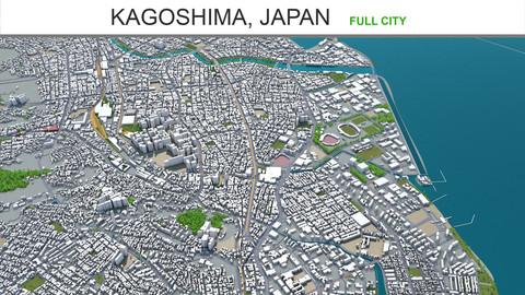 Kagoshima city Japan 3d model 100km