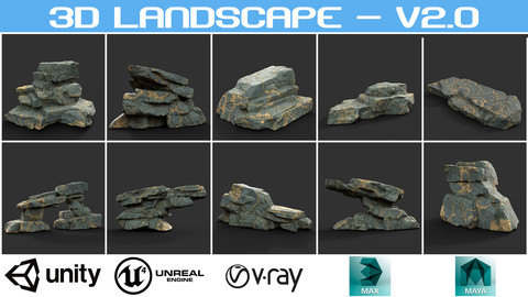 Low poly Big Rock Formation Pack 200928 - Limestone