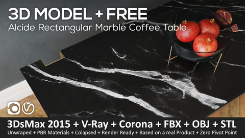 Alcide Rectangular Marble Coffee Tables (3ds Max 2016 + Vray + Corona + fbx + Obj + STL)