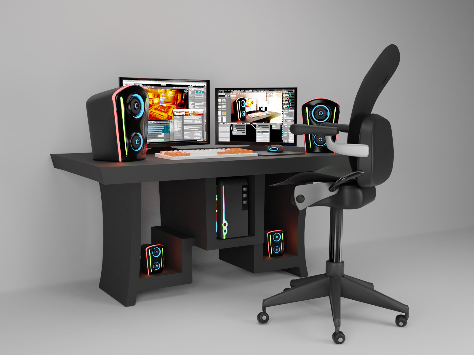 gaming pc setup with 2080 free 3D model