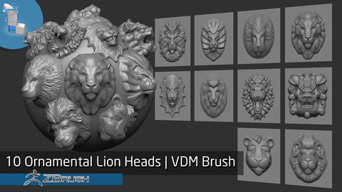 10 Ornamental Lion Heads | VDM Brush - Zbrush