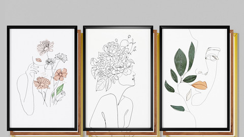 Art Frams 1- 3 Art Line paintings By 3 Frams