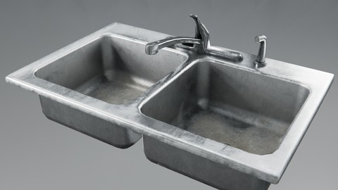Dirty Stained Kitchen Sink Low-poly Model