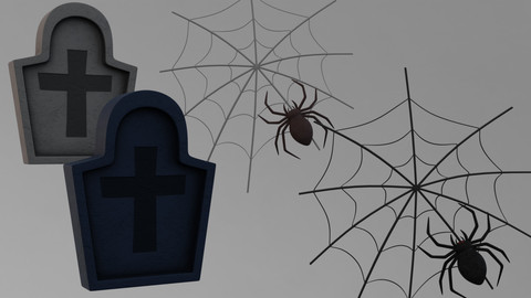 Headstone and Spider  3D Model