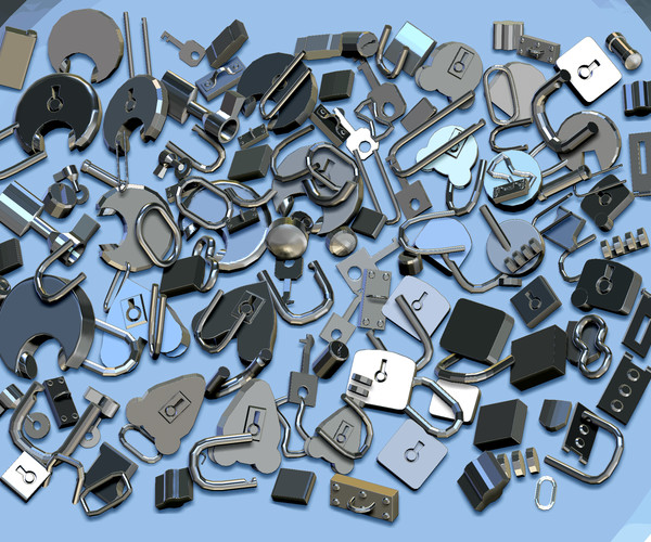ArtStation IMM 105 Modular Lock Parts with UVW Low Poly for Zbrush 2020+ KitBash and as FBX