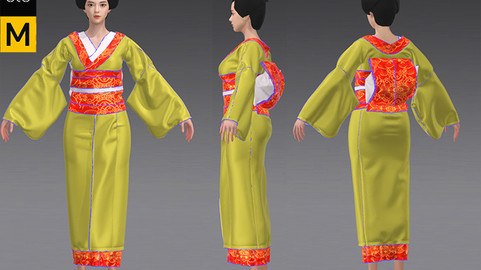 The kimono suit geisha suit Marvelous Designer project japan ancient japanese woman girl eastern