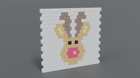 Low Poly Cartoon Rudolph Brick Wall