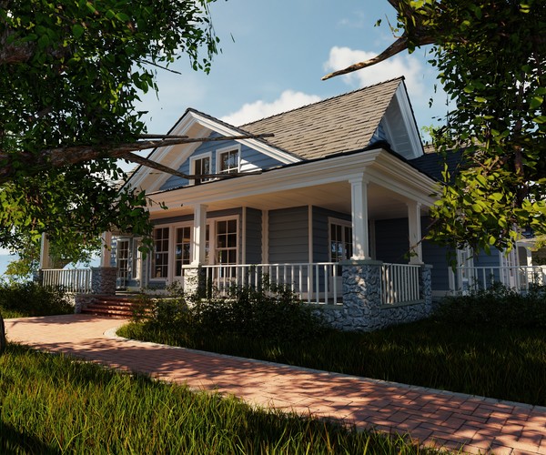ArtStation - Classic style porch house without furniture | Game Assets