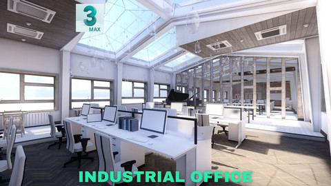 Industrial Office on Attic with Skylights Scene - 3DS MAX - Low Poly
