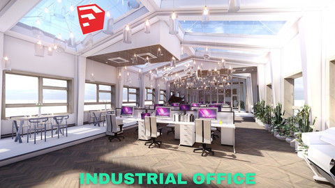 Industrial Office on Attic with Skylights Scene - SketchUp
