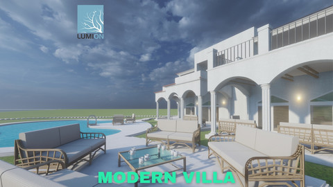 Modern Villa with Private Pool on Beachfront Scene - Lumion - Low Poly