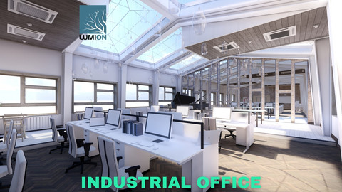 Industrial Office on Attic with Skylights Scene - Lumion - Low Poly