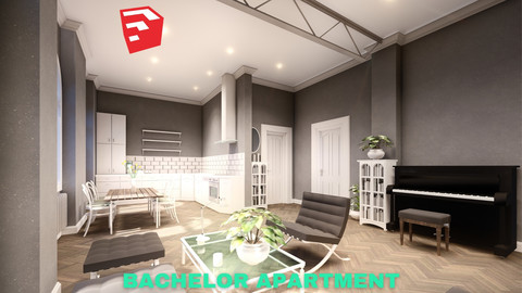 Bachelor Studio Apartment Scene - SketchUp - Low Poly