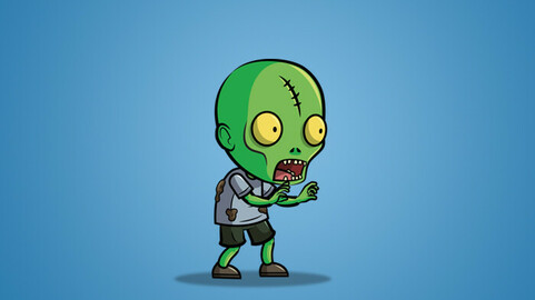 Scar Forehead Zombie 2D Character Sprite