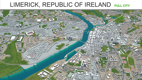 Limerick city Republic of Ireland 3d model 40km