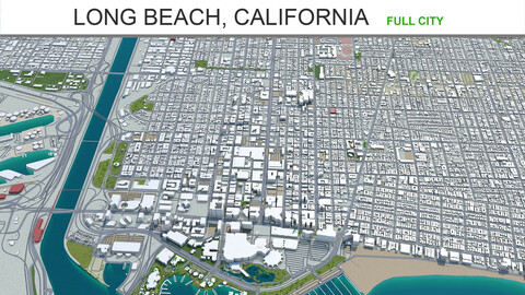 Long Beach city California 3d model 50km