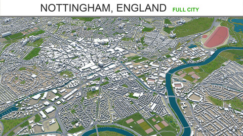 Nottingham city England 3d model 80km