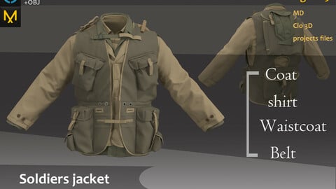 Jacket for Battlefield_Military/Tactical Jacket &Coat Outfit_Clo3d, Marvelous designer(fbx,obj,texture if needed)