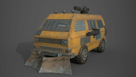 Post Apocalyptic Monster VW Bus Low-poly 3D model