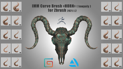 IMM Curve Brush «HORN» ( lowpoly ) for Zbrush