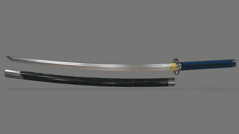 PBR Katana Japanese Sword Blue