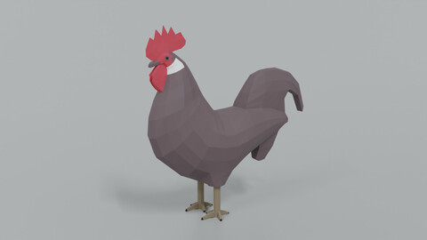 Low Poly Cartoon Rooster