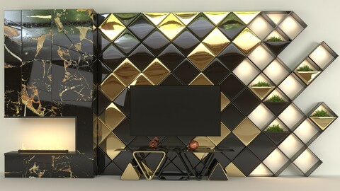 Golden Cube tv set wall