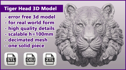 Tiger Head /  STL, OBJ, ZTL files